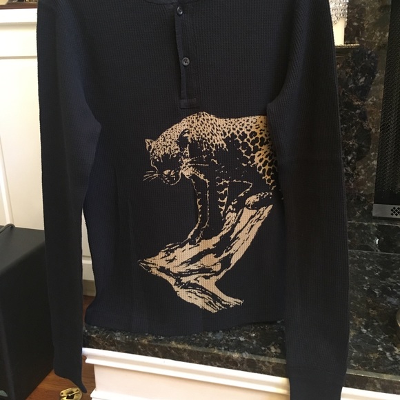 Polo by Ralph Lauren linen blend black print Henley sz.S - Picture 2 of 8